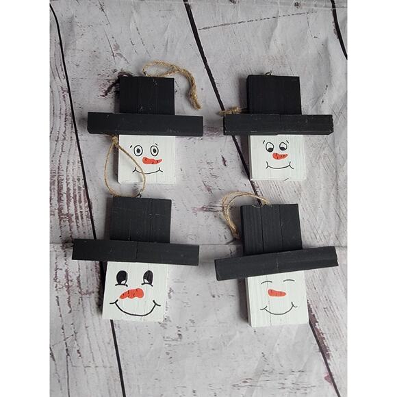 Handmade Lot 4 Wooden Handpainted Snowman Ornaments New Lot 1 - Picture 1 of 7